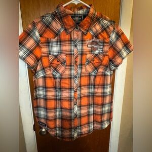HARLEY-DAVIDSON Women’s Size L Shirt Snap Front Plaid Short Sleeve HD Logo